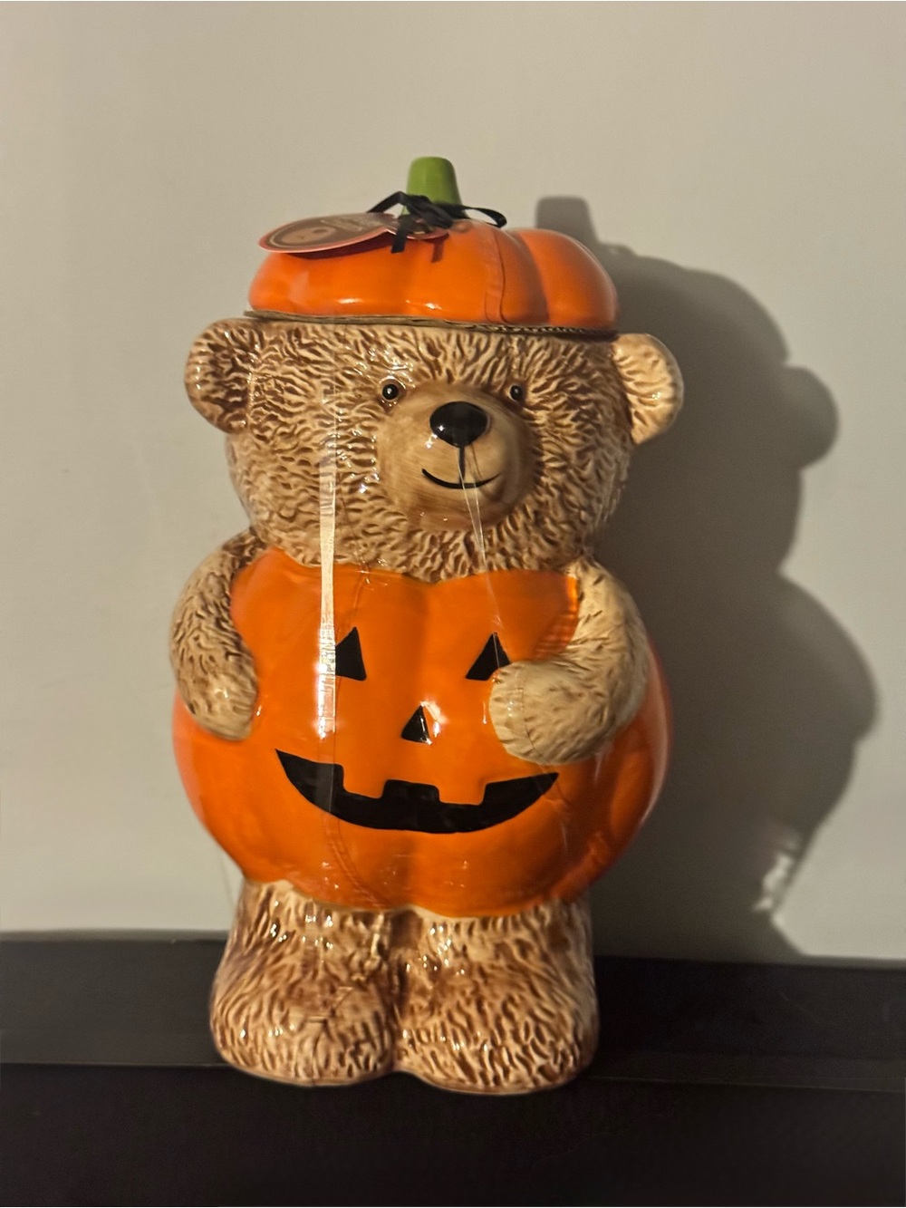 Creepy critters Brown Bear Pumpkin Cookie Jar - Orange Halloween Bear ceramic - Picture 5 of 10